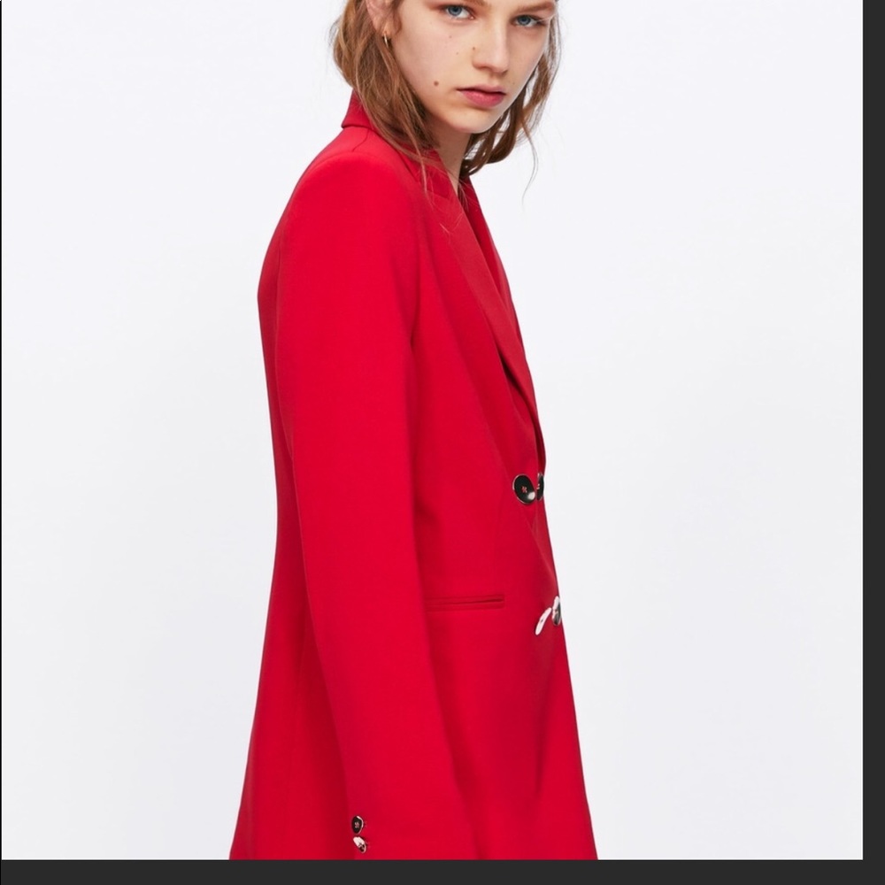 NWT ZARA RED BUTTONED FROCK COAT SHIRT DRESS - Picture 11 of 12